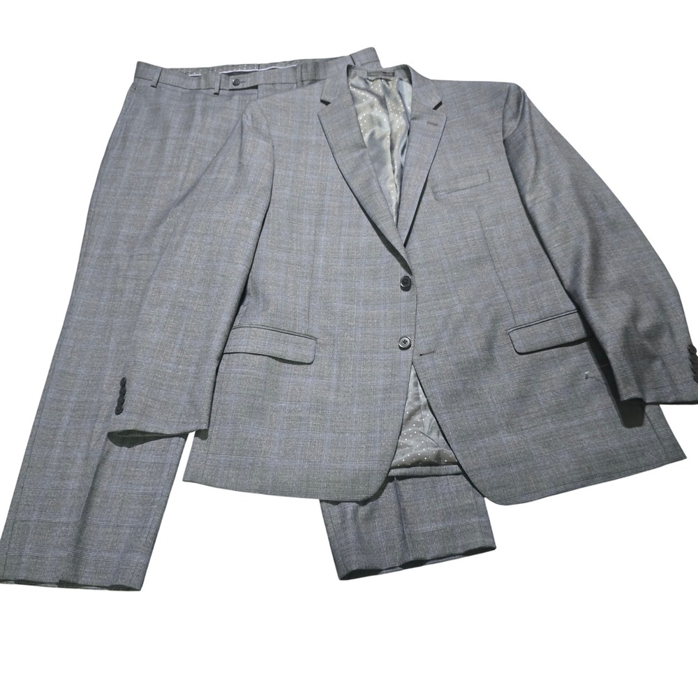 Collection by Michael Strahan Suit set Mens jacket 48L 40X30 Grey Blue Plaid